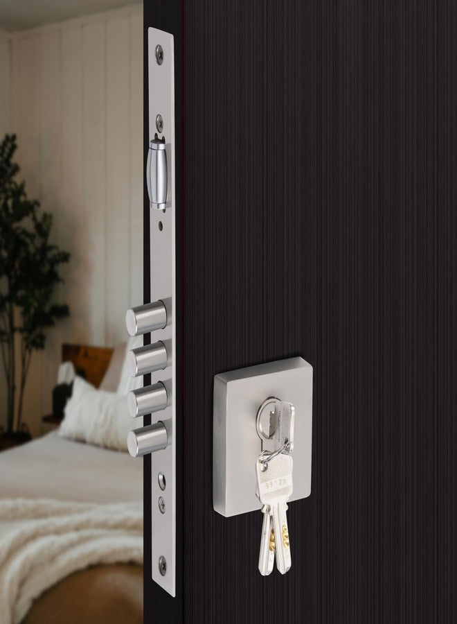 Kunal طقم قفل باب كونال شديد التحمل من النحاس الأصفر مع أسطوانة ذات شكل أوروبي - 4 مزلاج من الفولاذ المقاوم للصدأ، مزلاج دوار، ومقبض إبهام - قفل مدخل عالي الأمان للأبواب الخشبية والمعدنية (تشطيب من الفولاذ المقاوم للصدأ، طقم واحد). - Image 1